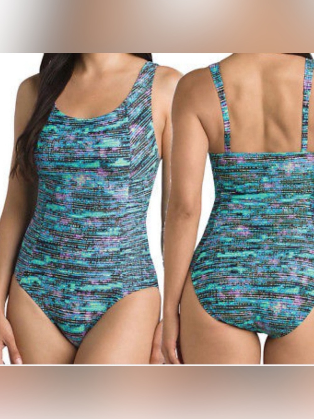 Speedo Teal and Black Wave-Print One-Piece Swimsuit